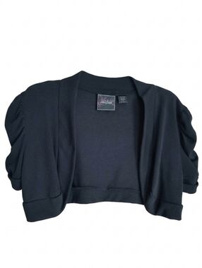 Black Cropped Cardigan with Puff Sleeves By Confess